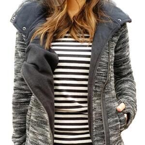 Bench Tally B Twill Black Asymmetrical Full Zip Heavy Sweatshirt Jacket Women M
